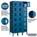 Salsbury 12" Wide Six Tier Box Style Vented Metal Locker - 3 Wide - 6 Feet High - 18 Inches Deep - Blue - Unassembled - Sweatfully