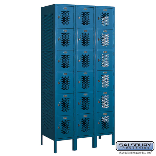 Salsbury 12" Wide Six Tier Box Style Vented Metal Locker - 3 Wide - 6 Feet High - 18 Inches Deep - Blue - Unassembled - Sweatfully