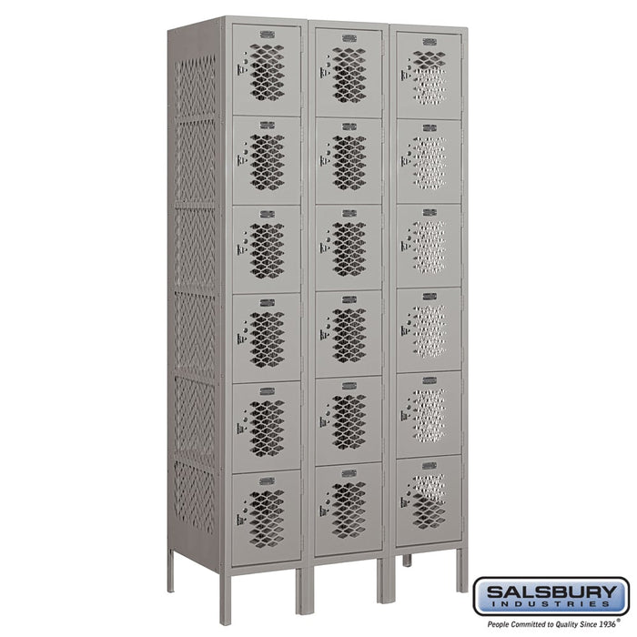 Salsbury 12" Wide Six Tier Box Style Vented Metal Locker - 3 Wide - 6 Feet High - 18 Inches Deep - Gray - Unassembled - Sweatfully