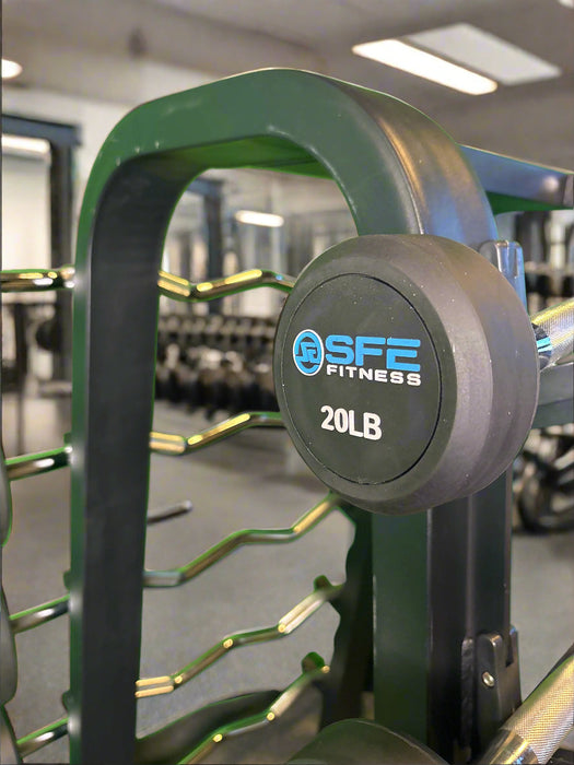 SFE Rubber Fixed EZ Curl Barbell SET 20LBs - 110LBs with Rack (New) - Sweatfully