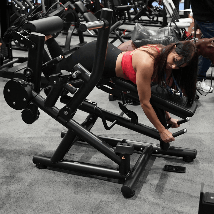 Pro Strength Leg Extension / Prone Leg Curl Combo - Muscle D Fitness - Plate Loaded Quad & Hamstring Machine - Sweatfully