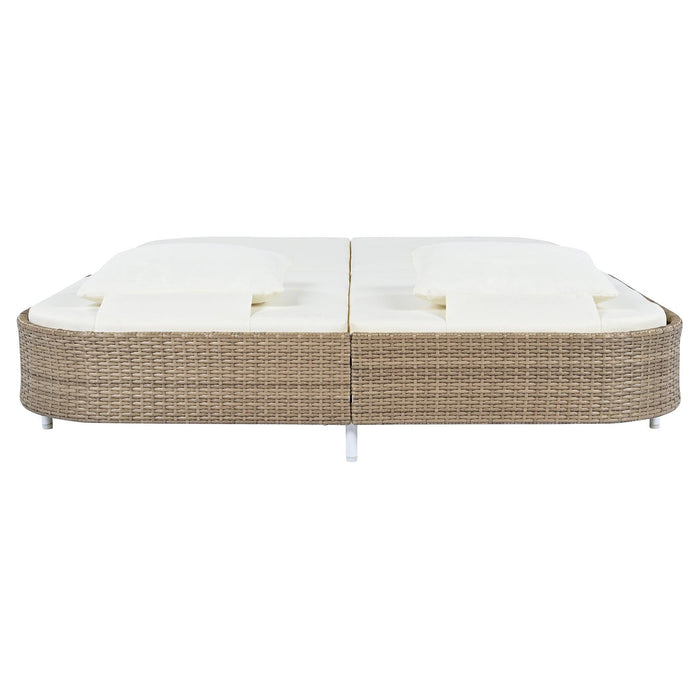 Outdoor Daybed, Patio Rattan Daybed with 5-Position Adjustable Backrest and Removable Cushions & Pillows for Garden, Backyard, Poolside - Sweatfully