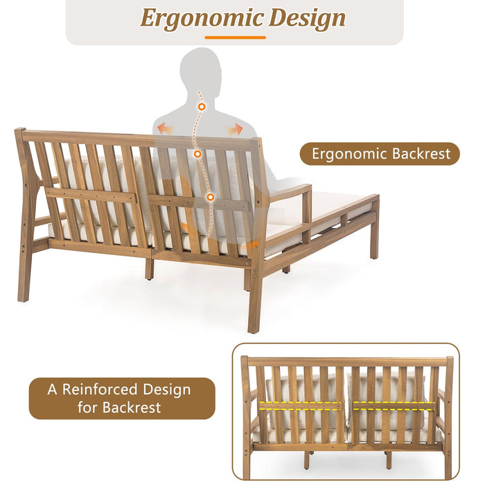 Outdoor Daybed, Patio Daybed with Four Pillows, Wooden Outdoor Bed with Curved Armrests for Poolside, Backyard, Garden - Sweatfully