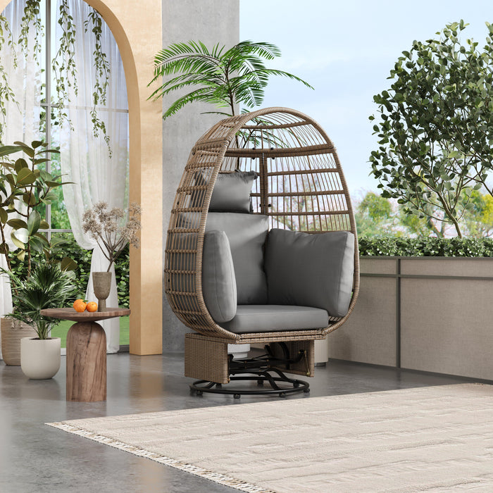 Outdoor Swivel Chair with Cushions, Rattan Egg Patio Chair with Rocking Function for Balcony, Poolside and Garden - Sweatfully