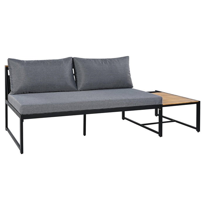 Patio Furniture Set with Loveseats, 4 Pieces Outdoor Sofa Set with Waterproof Cushions, Durable Iron-Wood Design for Garden, Backyard, Poolside - Sweatfully