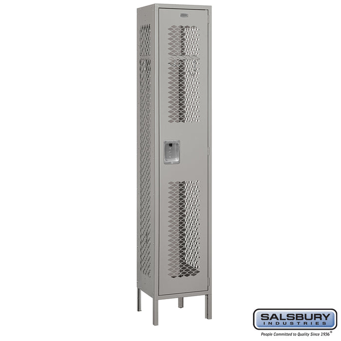 Salsbury 15" Wide Single Tier Vented Metal Locker - 1 Wide - 6 Feet High - 15 Inches Deep - Gray - Assembled - Sweatfully