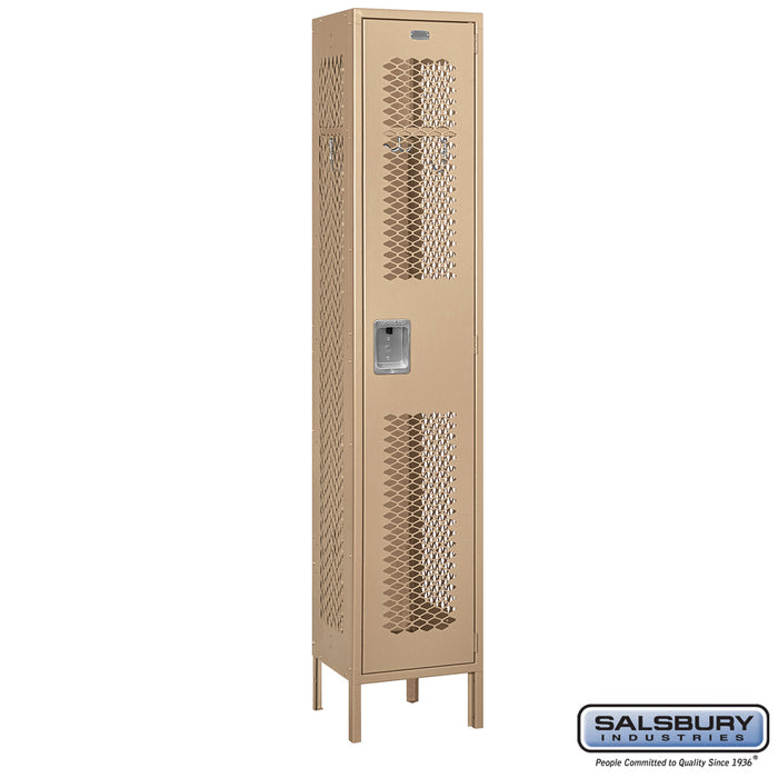 Salsbury 15" Wide Single Tier Vented Metal Locker - 1 Wide - 6 Feet High - 15 Inches Deep - Tan - Unassembled - Sweatfully