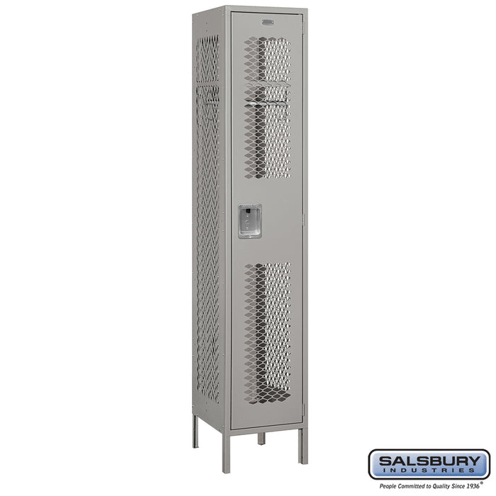 Salsbury 15" Wide Single Tier Vented Metal Locker - 1 Wide - 6 Feet High - 18 Inches Deep - Gray - Assembled - Sweatfully