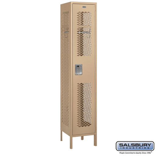 Salsbury 15" Wide Single Tier Vented Metal Locker - 1 Wide - 6 Feet High - 18 Inches Deep - Tan - Assembled - Sweatfully