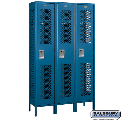 Salsbury 15" Wide Single Tier Vented Metal Locker - 3 Wide - 6 Feet High - 15 Inches Deep - Blue - Unassembled - Sweatfully