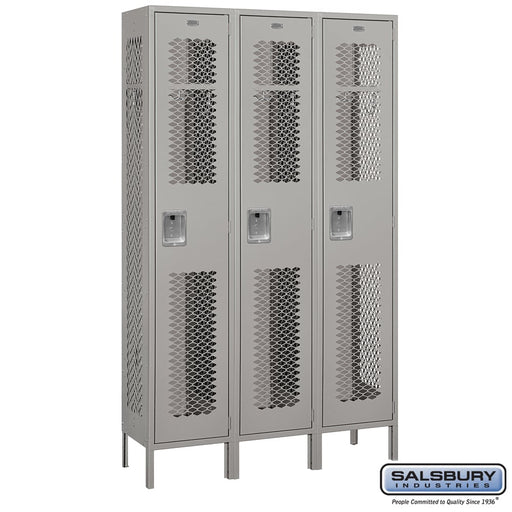 Salsbury 15" Wide Single Tier Vented Metal Locker - 3 Wide - 6 Feet High - 15 Inches Deep - Gray - Unassembled - Sweatfully
