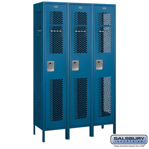 Salsbury 15" Wide Single Tier Vented Metal Locker - 3 Wide - 6 Feet High - 18 Inches Deep - Blue - Unassembled - Sweatfully