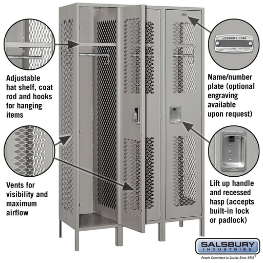 Salsbury 15" Wide Single Tier Vented Metal Locker - 3 Wide - 6 Feet High - 18 Inches Deep - Gray - Unassembled - Sweatfully