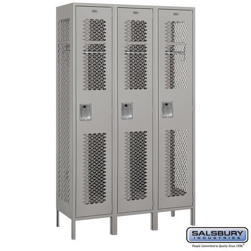 Salsbury 15" Wide Single Tier Vented Metal Locker - 3 Wide - 6 Feet High - 18 Inches Deep - Gray - Unassembled - Sweatfully