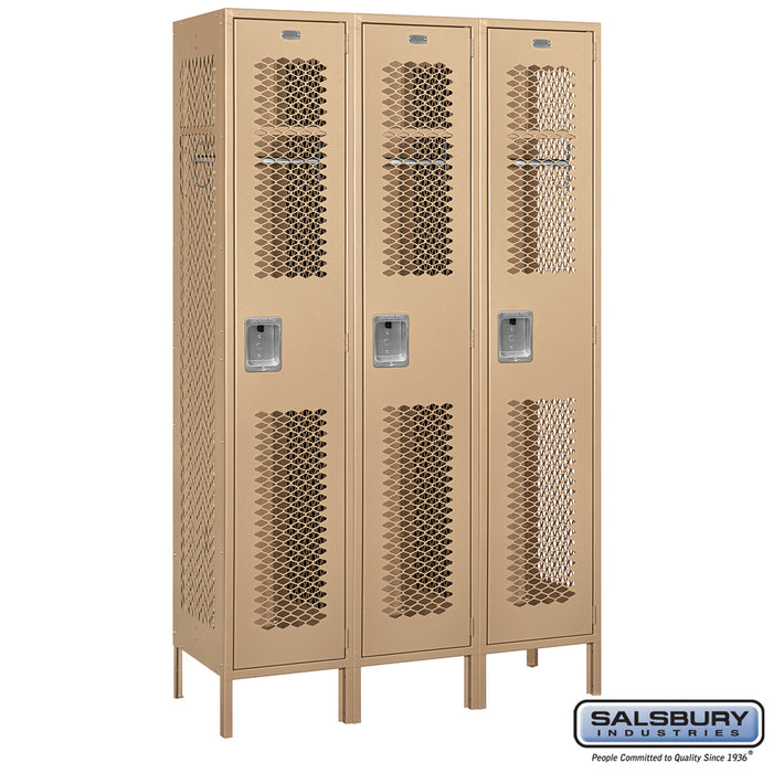 Salsbury 15" Wide Single Tier Vented Metal Locker - 3 Wide - 6 Feet High - 18 Inches Deep - Tan - Unassembled - Sweatfully