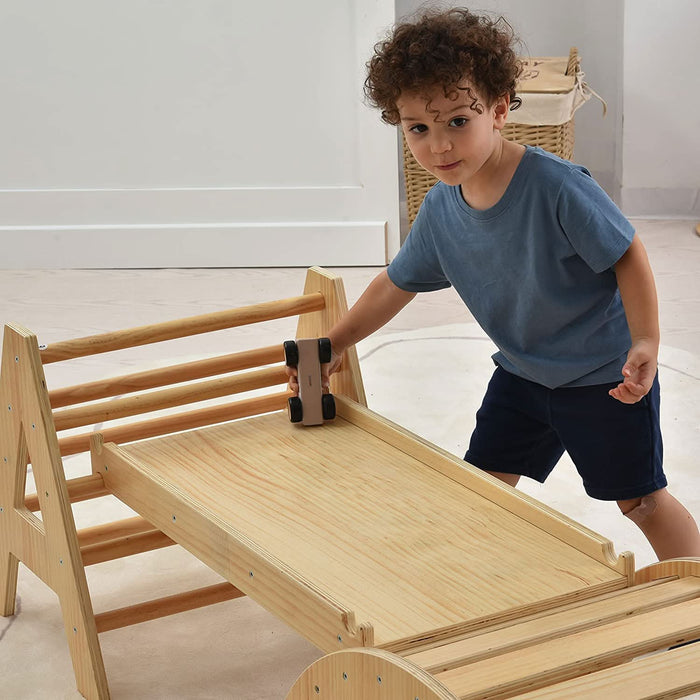Maple - Wood Small Triangle Climbing Set with Ladder Slide and Rocker - Sweatfully