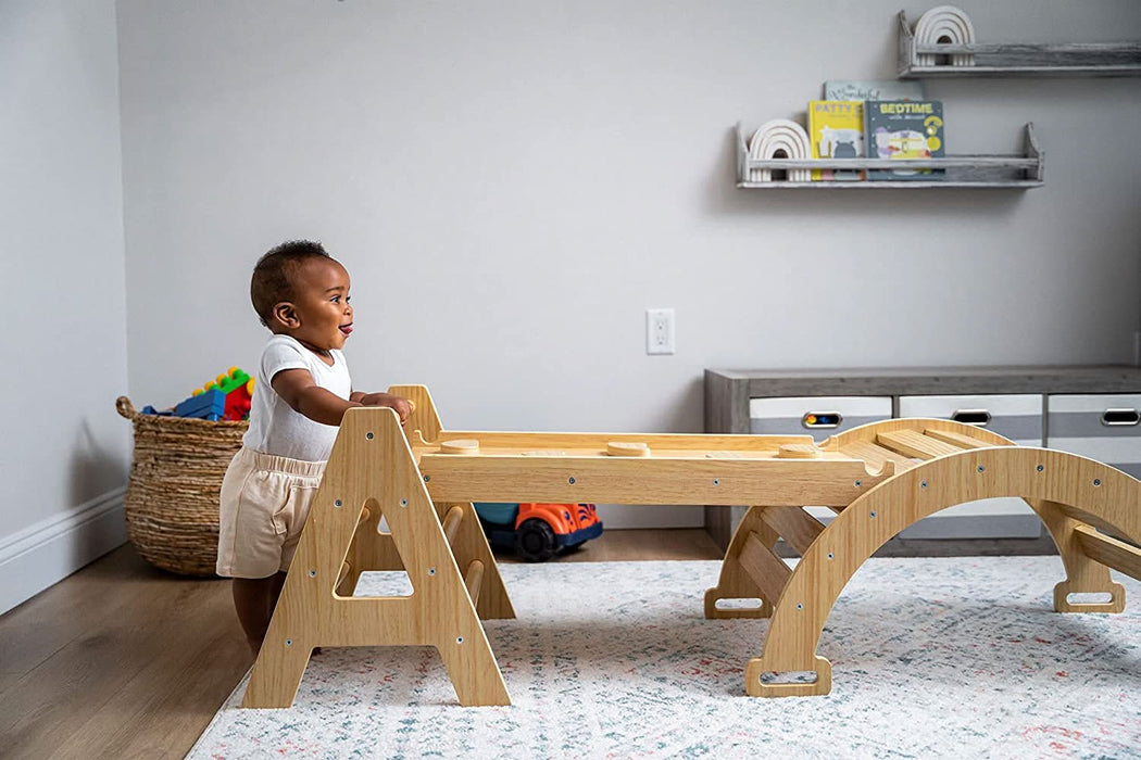 Maple - Wood Small Triangle Climbing Set with Ladder Slide and Rocker - Sweatfully