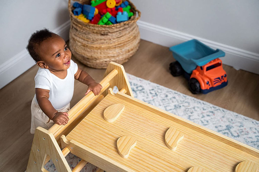 Maple - Wood Small Triangle Climbing Set with Ladder Slide and Rocker - Sweatfully