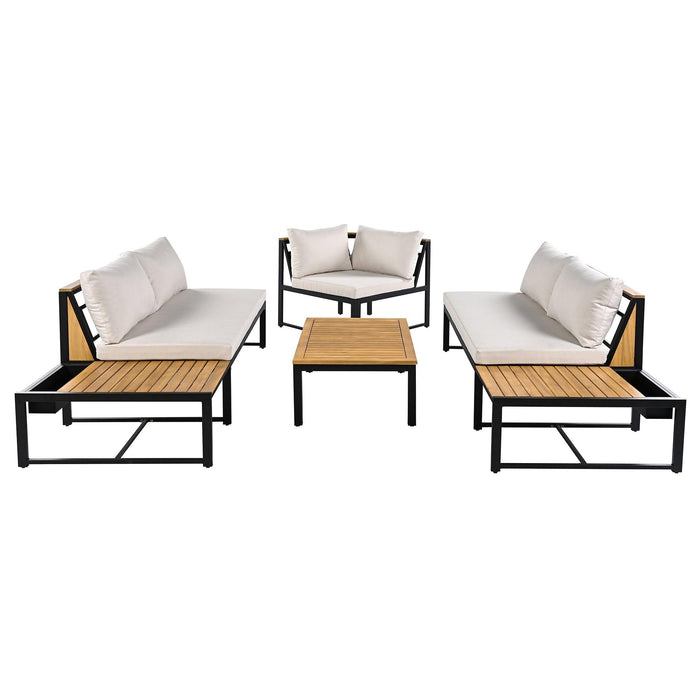 Patio Furniture Set with Loveseats, 4 Pieces Outdoor Sofa Set with Waterproof Cushions, Durable Iron-Wood Design for Garden, Backyard, Poolside - Sweatfully