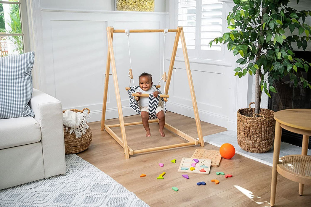 Spruce - Baby and Toddler Foldable Wooden Swing Set - Sweatfully