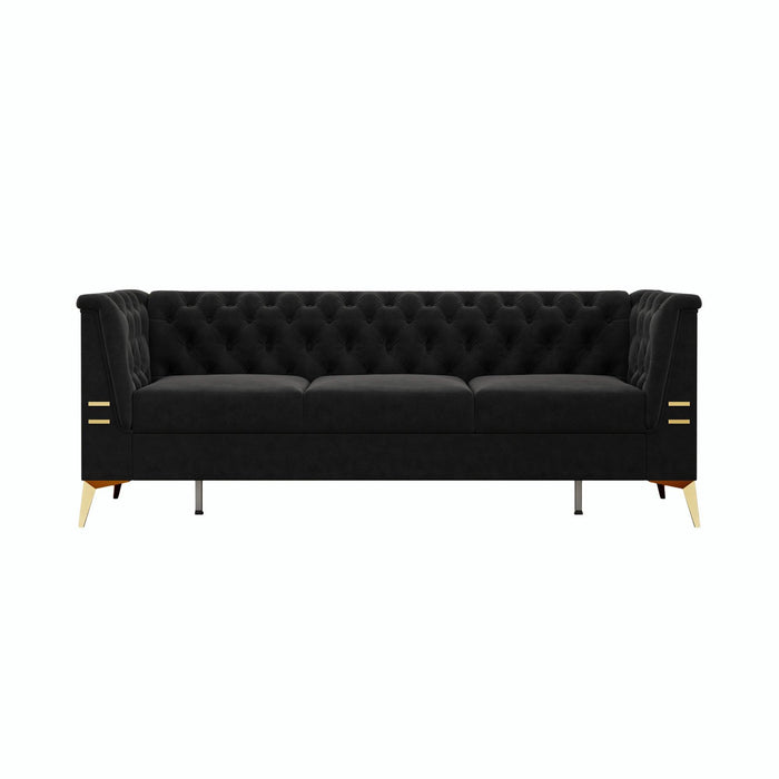 82.7" Modern Velvet Living Room Chesterfield Design Wide Sofa - Sweatfully
