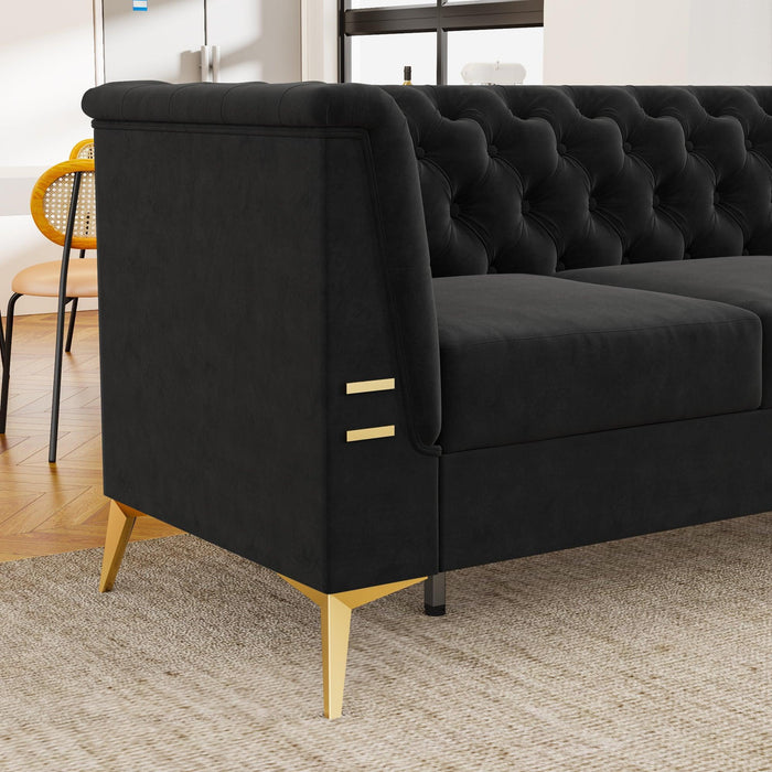 82.7" Modern Velvet Living Room Chesterfield Design Wide Sofa - Sweatfully