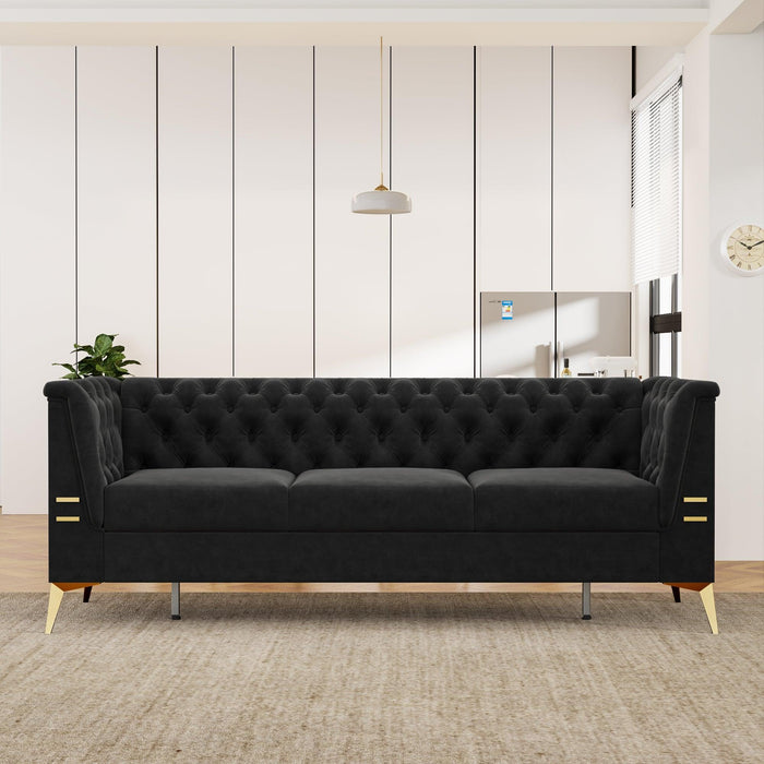 82.7" Modern Velvet Living Room Chesterfield Design Wide Sofa - Sweatfully