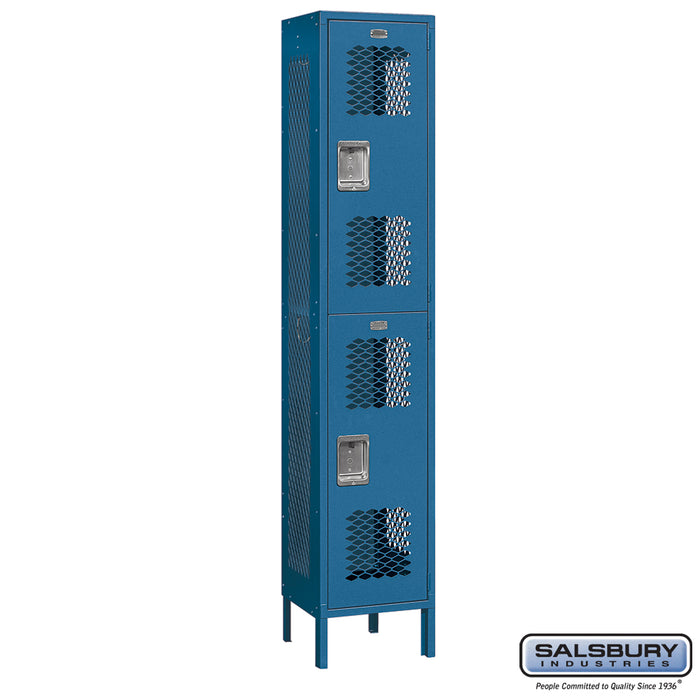 Salsbury 15" Wide Double Tier Vented Metal Locker - 1 Wide - 6 Feet High - 15 Inches Deep - Blue - Unassembled - Sweatfully