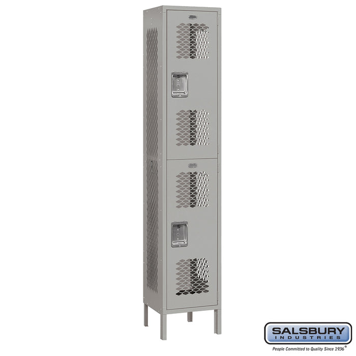 Salsbury 15" Wide Double Tier Vented Metal Locker - 1 Wide - 6 Feet High - 15 Inches Deep - Gray - Assembled - Sweatfully