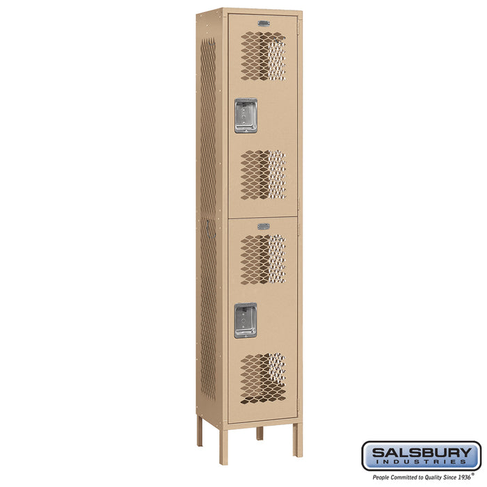 Salsbury 15" Wide Double Tier Vented Metal Locker - 1 Wide - 6 Feet High - 15 Inches Deep - Tan - Assembled - Sweatfully