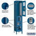 Salsbury 15" Wide Double Tier Vented Metal Locker - 1 Wide - 6 Feet High - 18 Inches Deep - Blue - Assembled - Sweatfully