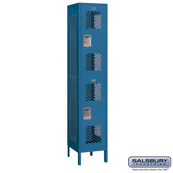 Salsbury 15" Wide Double Tier Vented Metal Locker - 1 Wide - 6 Feet High - 18 Inches Deep - Blue - Unassembled - Sweatfully