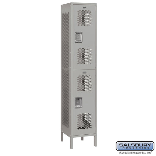 Salsbury 15" Wide Double Tier Vented Metal Locker - 1 Wide - 6 Feet High - 18 Inches Deep - Gray - Unassembled - Sweatfully