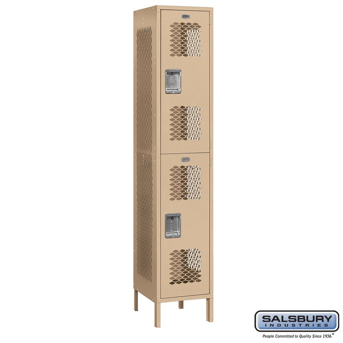 Salsbury 15" Wide Double Tier Vented Metal Locker - 1 Wide - 6 Feet High - 18 Inches Deep - Tan - Unassembled - Sweatfully