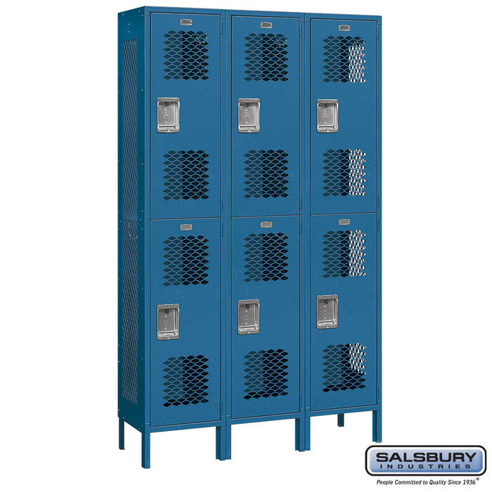 Salsbury 15" Wide Double Tier Vented Metal Locker - 3 Wide - 6 Feet High - 15 Inches Deep - Blue - Unassembled - Sweatfully