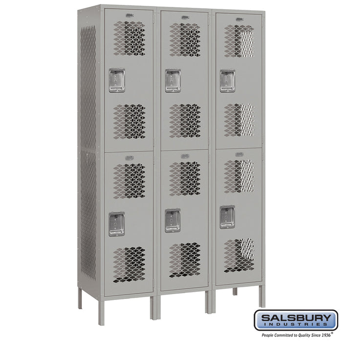 Salsbury 15" Wide Double Tier Vented Metal Locker - 3 Wide - 6 Feet High - 18 Inches Deep - Gray - Unassembled - Sweatfully