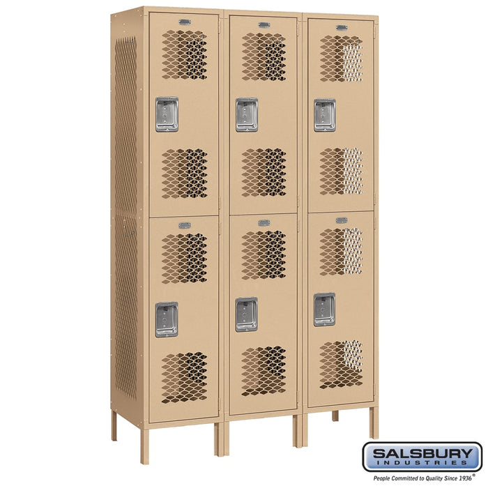 Salsbury 15" Wide Double Tier Vented Metal Locker - 3 Wide - 6 Feet High - 18 Inches Deep - Tan - Unassembled - Sweatfully