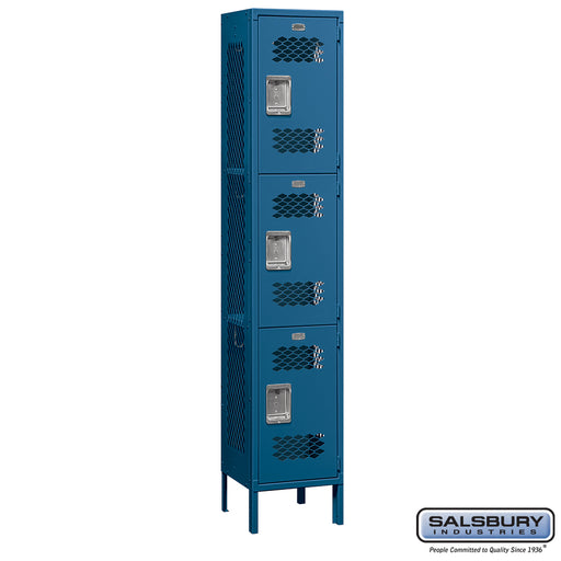 Salsbury 15" Wide Triple Tier Vented Metal Locker - 1 Wide - 6 Feet High - 15 Inches Deep - Blue - Unassembled - Sweatfully