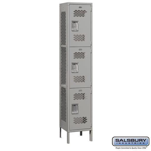Salsbury 15" Wide Triple Tier Vented Metal Locker - 1 Wide - 6 Feet High - 15 Inches Deep - Gray - Unassembled - Sweatfully