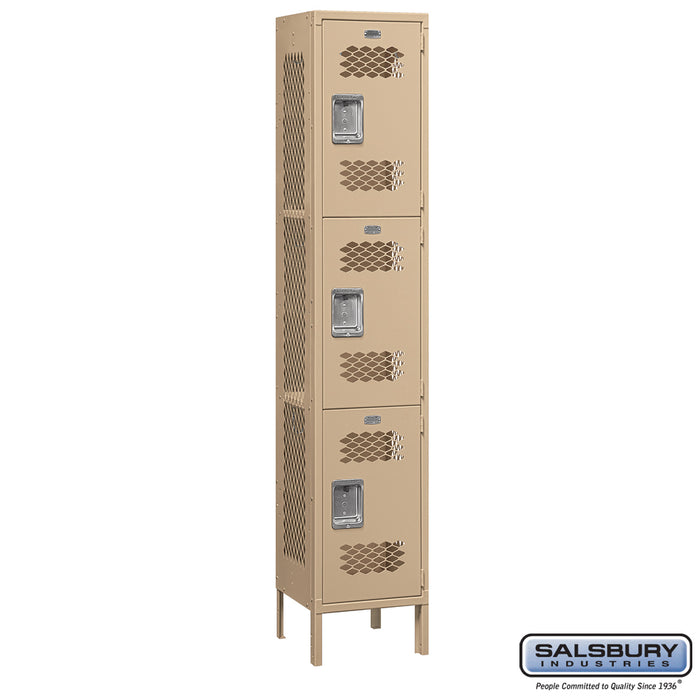 Salsbury 15" Wide Triple Tier Vented Metal Locker - 1 Wide - 6 Feet High - 15 Inches Deep - Tan - Unassembled - Sweatfully