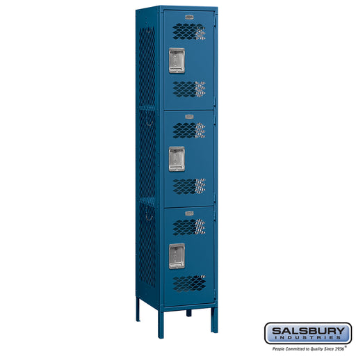 Salsbury 15" Wide Triple Tier Vented Metal Locker - 1 Wide - 6 Feet High - 18 Inches Deep - Blue - Assembled - Sweatfully