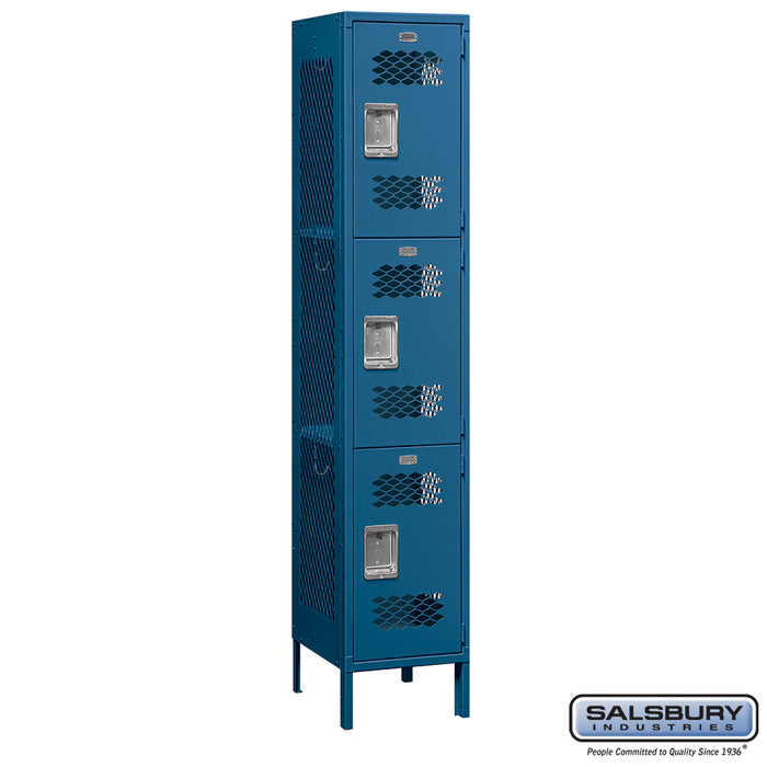 Salsbury 15" Wide Triple Tier Vented Metal Locker - 1 Wide - 6 Feet High - 18 Inches Deep - Blue - Unassembled - Sweatfully