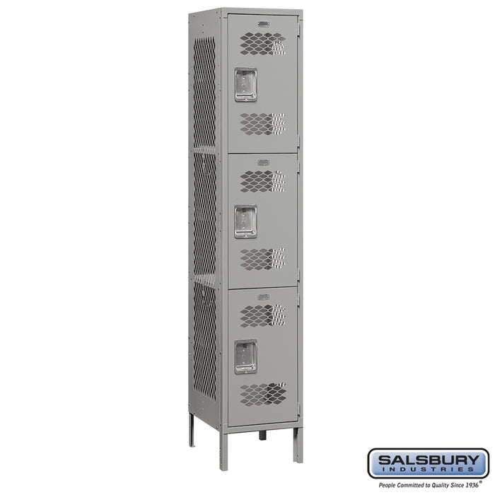 Salsbury 15" Wide Triple Tier Vented Metal Locker - 1 Wide - 6 Feet High - 18 Inches Deep - Gray - Assembled - Sweatfully