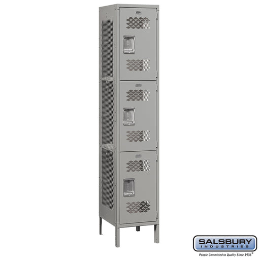 Salsbury 15" Wide Triple Tier Vented Metal Locker - 1 Wide - 6 Feet High - 18 Inches Deep - Gray - Unassembled - Sweatfully