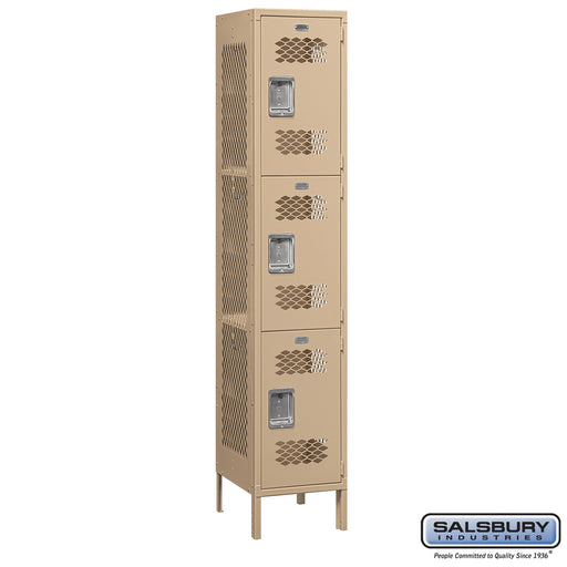 Salsbury 15" Wide Triple Tier Vented Metal Locker - 1 Wide - 6 Feet High - 18 Inches Deep - Tan - Assembled - Sweatfully
