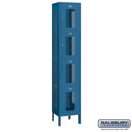 Salsbury 15" Wide Four Tier Vented Metal Locker - 1 Wide - 6 Feet High - 15 Inches Deep - Blue - Unassembled - Sweatfully