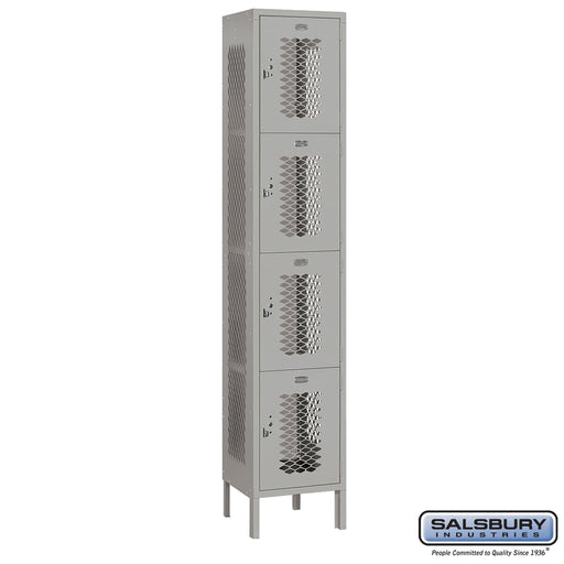 Salsbury 15" Wide Four Tier Vented Metal Locker - 1 Wide - 6 Feet High - 15 Inches Deep - Gray - Unassembled - Sweatfully