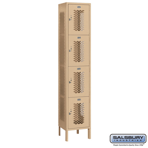 Salsbury 15" Wide Four Tier Vented Metal Locker - 1 Wide - 6 Feet High - 15 Inches Deep - Tan - Unassembled - Sweatfully