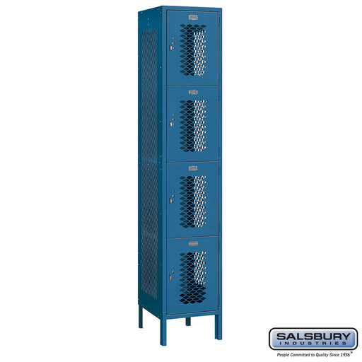 Salsbury 15" Wide Four Tier Vented Metal Locker - 1 Wide - 6 Feet High - 18 Inches Deep - Blue - Unassembled - Sweatfully