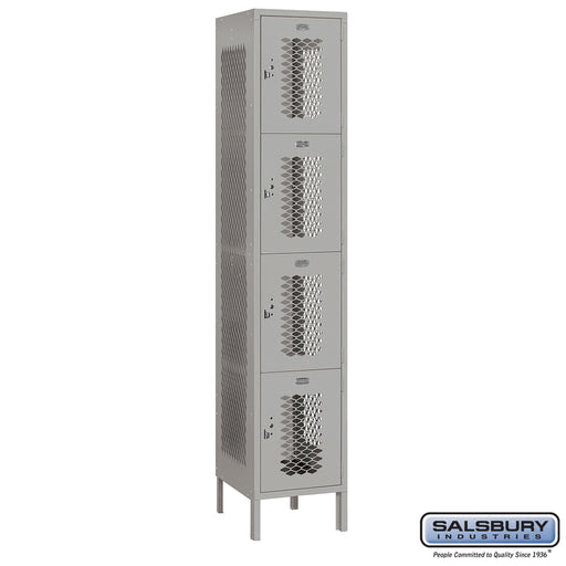 Salsbury 15" Wide Four Tier Vented Metal Locker - 1 Wide - 6 Feet High - 18 Inches Deep - Gray - Assembled - Sweatfully
